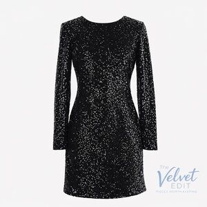Maia Black Sequin Long Sleeve Cocktail Dress | Size 4 | Classic Evening Glam
